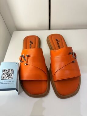 Orange Women's Slide Sandals with Buckle Accent